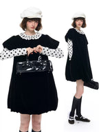 Velvet Puff Sleeve Bubble Hem Dress