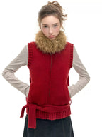 Knit Vest with Detachable Fur Collar