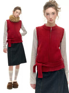 Knit Vest with Detachable Fur Collar