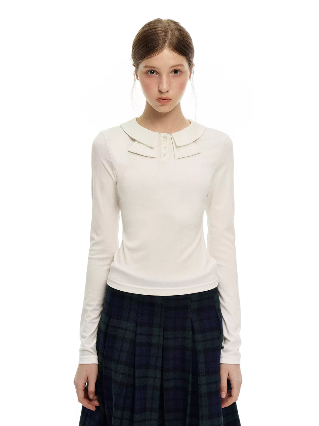 Convertible Bow Collar Long Sleeve Top