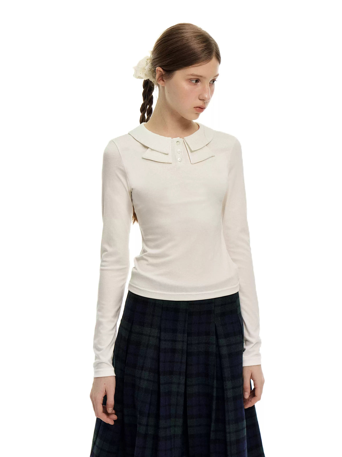 Convertible Bow Collar Long Sleeve Top