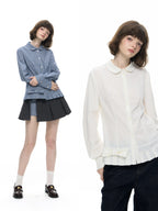 Peter Pan Collar Pleated Long Sleeve Blouse
