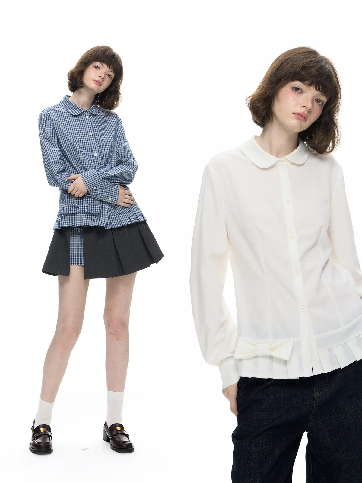Peter Pan Collar Pleated Long Sleeve Blouse