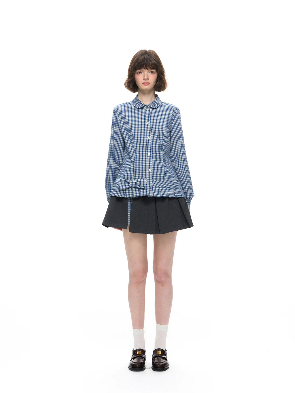 Peter Pan Collar Pleated Long Sleeve Blouse