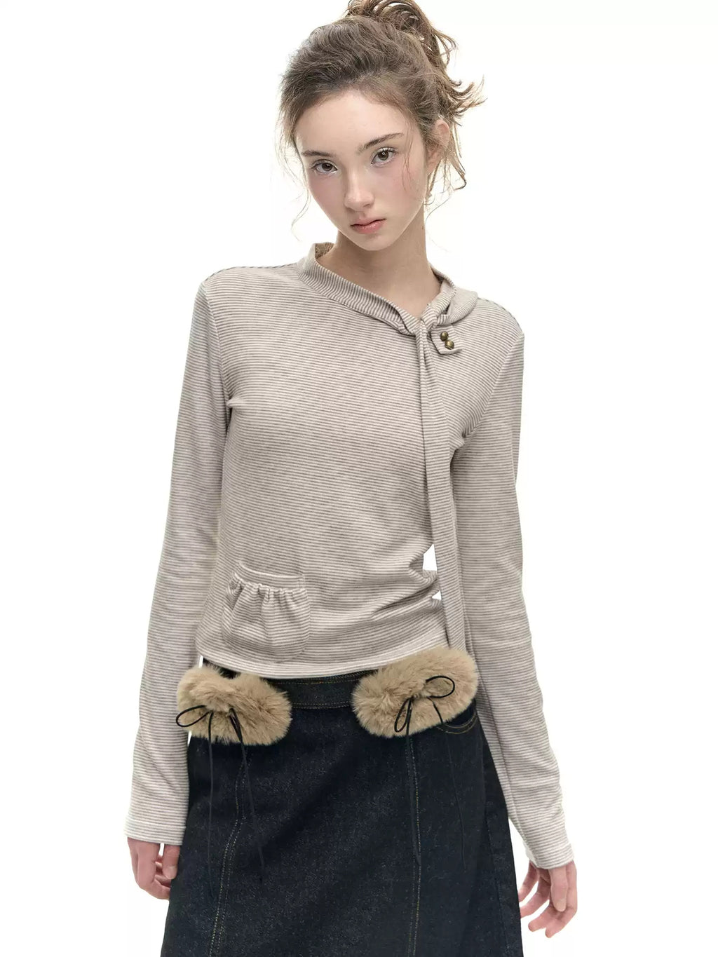 Striped Tie Neck Long Sleeve Top
