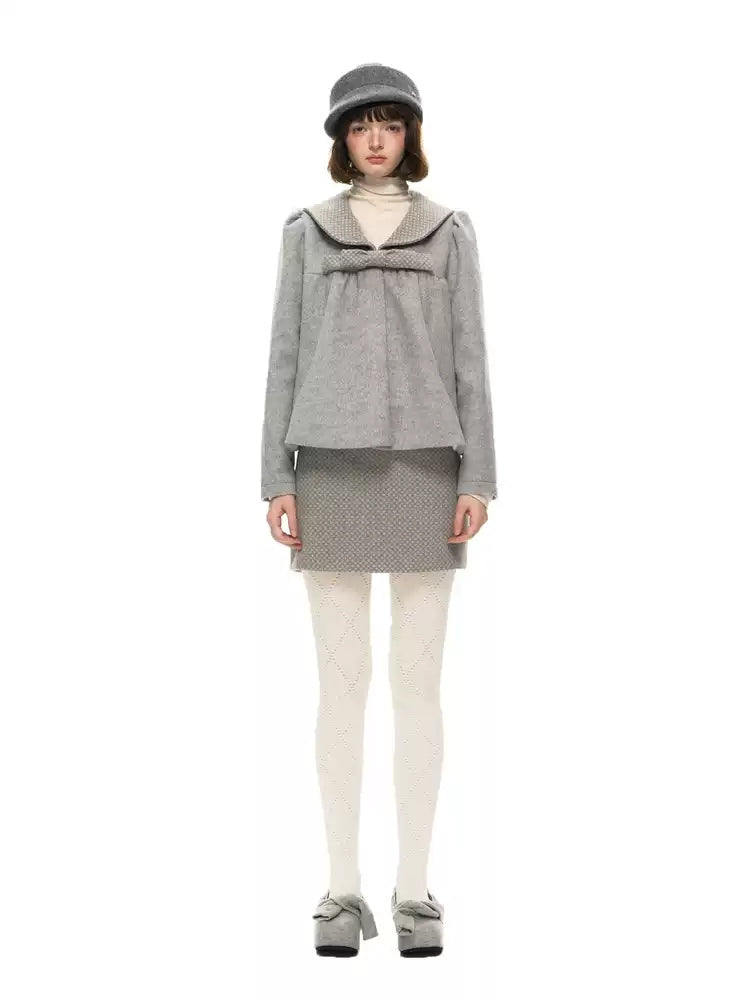 Jacquard Sailor Collar Jacket and Mini Skirt Set