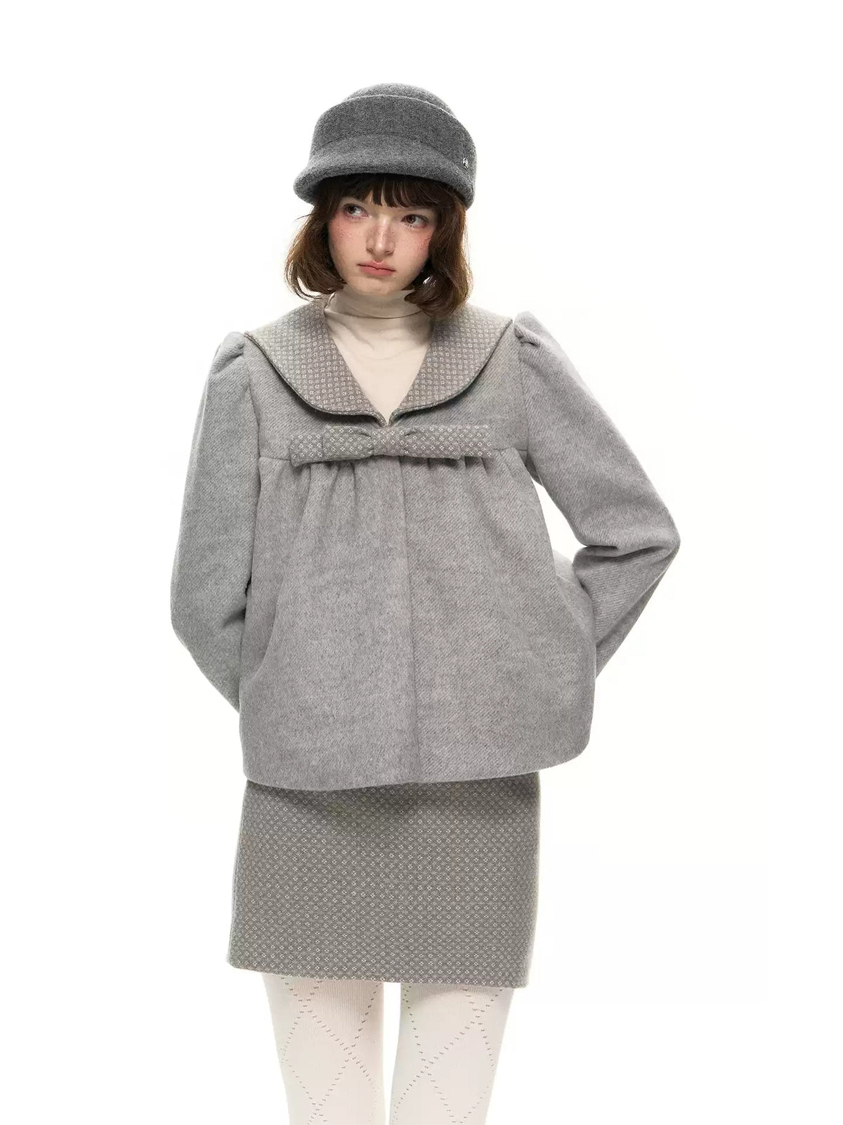 Jacquard Sailor Collar Jacket and Mini Skirt Set