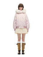 Polka Dot Down Jacket with Fur Collar