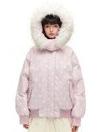 Polka Dot Down Jacket with Fur Collar