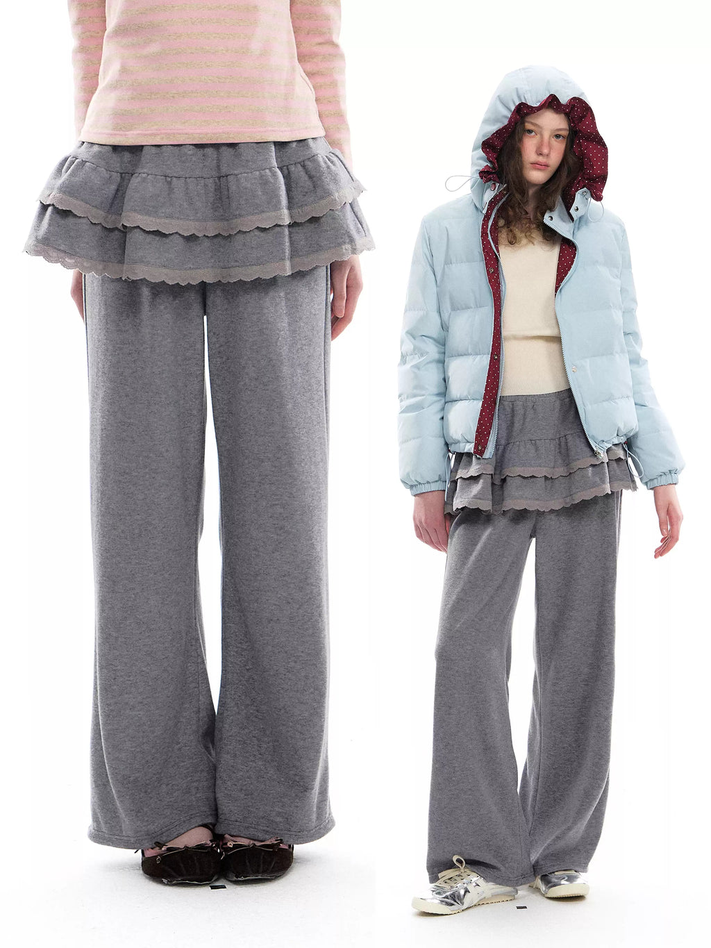 Layered Ruffle Skirt Wide Leg Pants