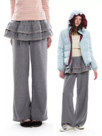 Layered Ruffle Skirt Wide Leg Pants