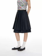 Double Layer Pleated A Line Skirt