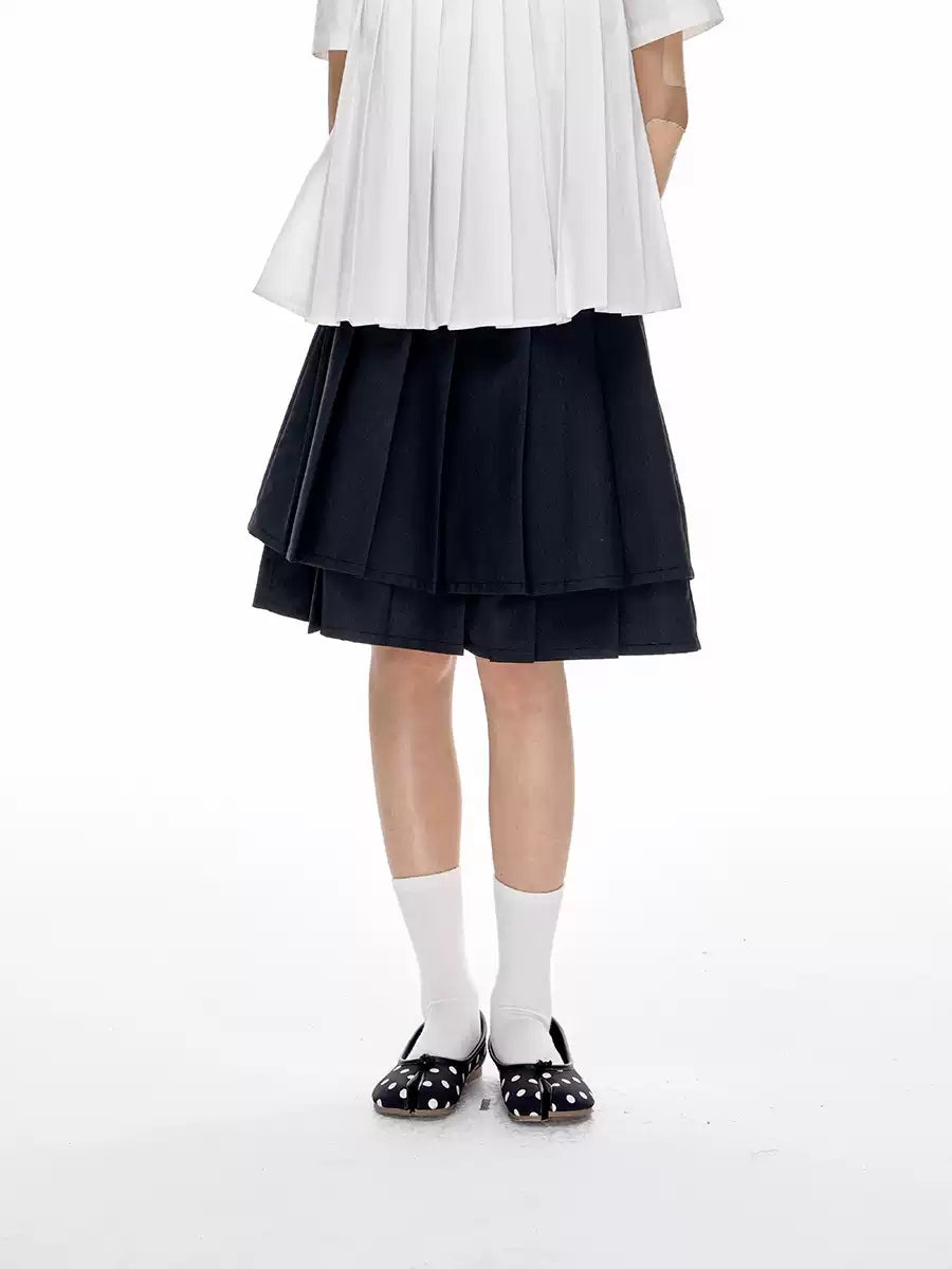 Double Layer Pleated A Line Skirt