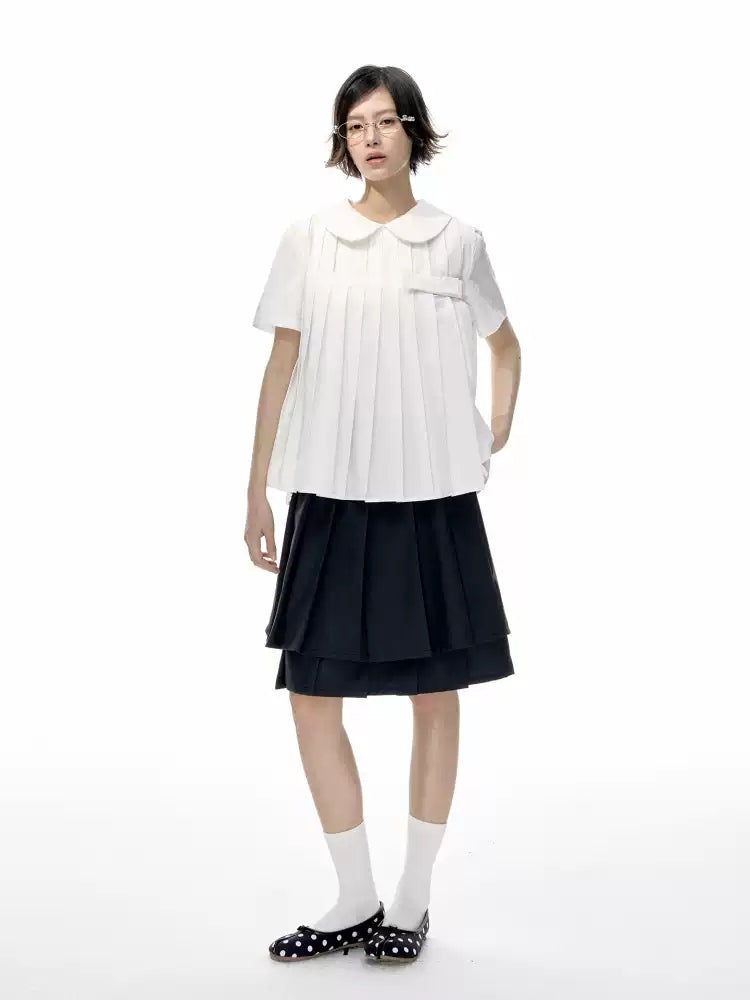 Double Layer Pleated A Line Skirt