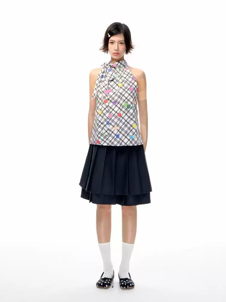 Double Layer Pleated A Line Skirt