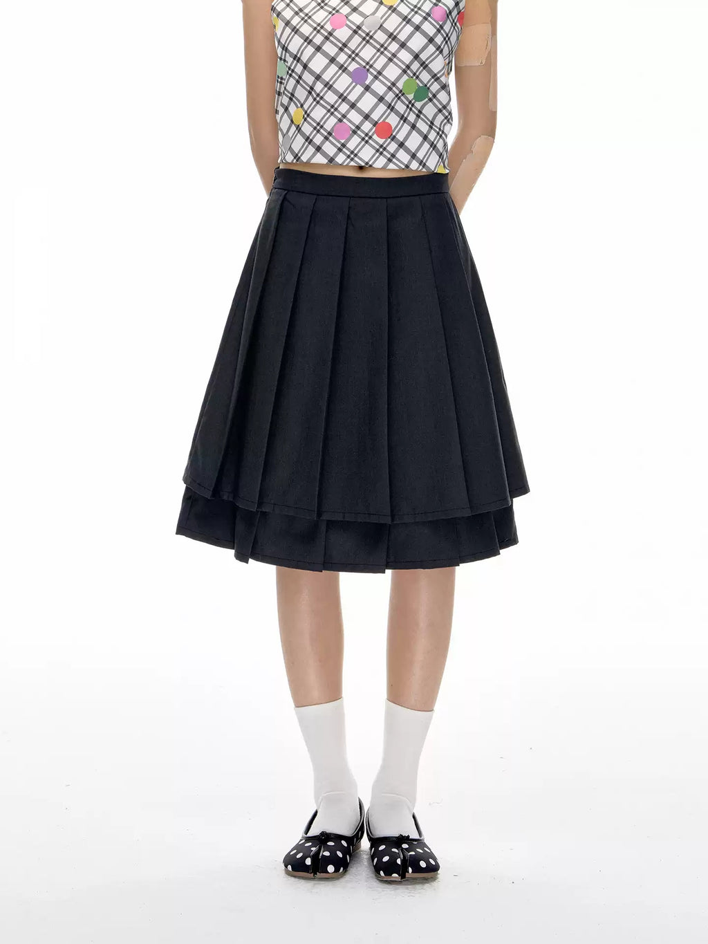 Double Layer Pleated A Line Skirt