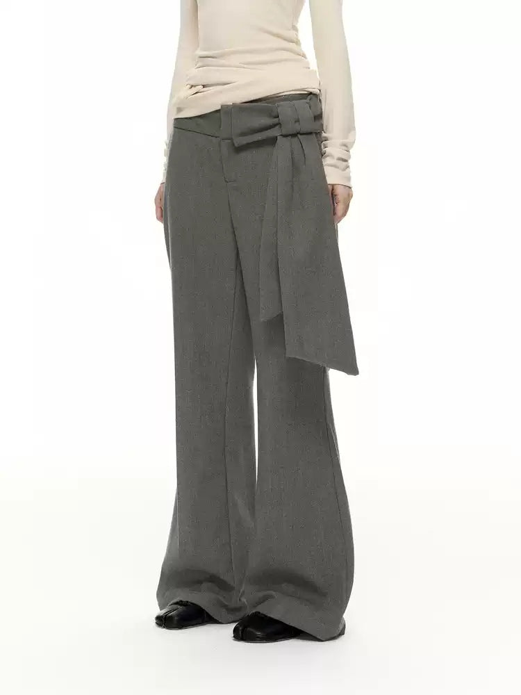 Flared Tailored Pants with Detachable Bow