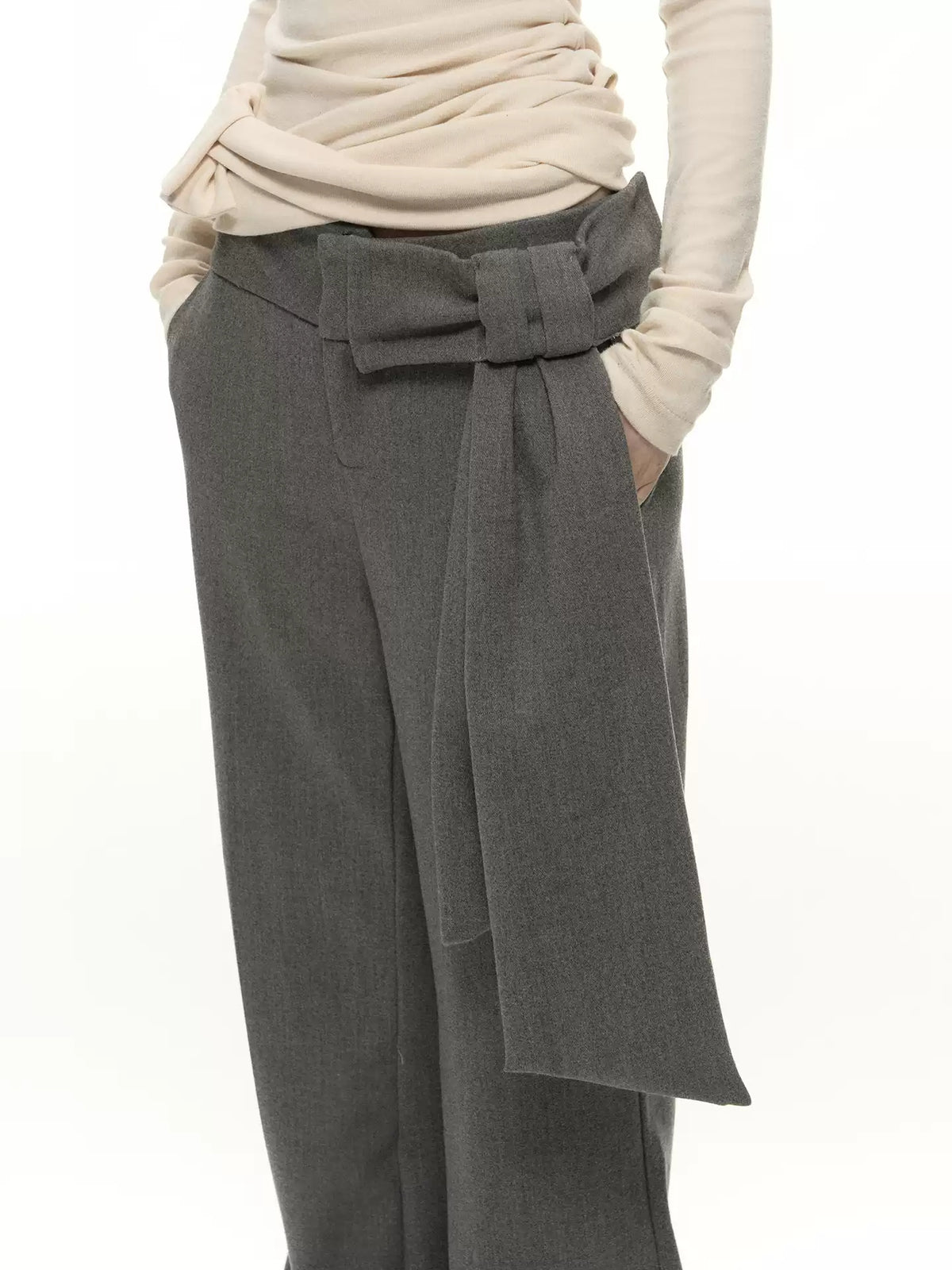 Flared Tailored Pants with Detachable Bow
