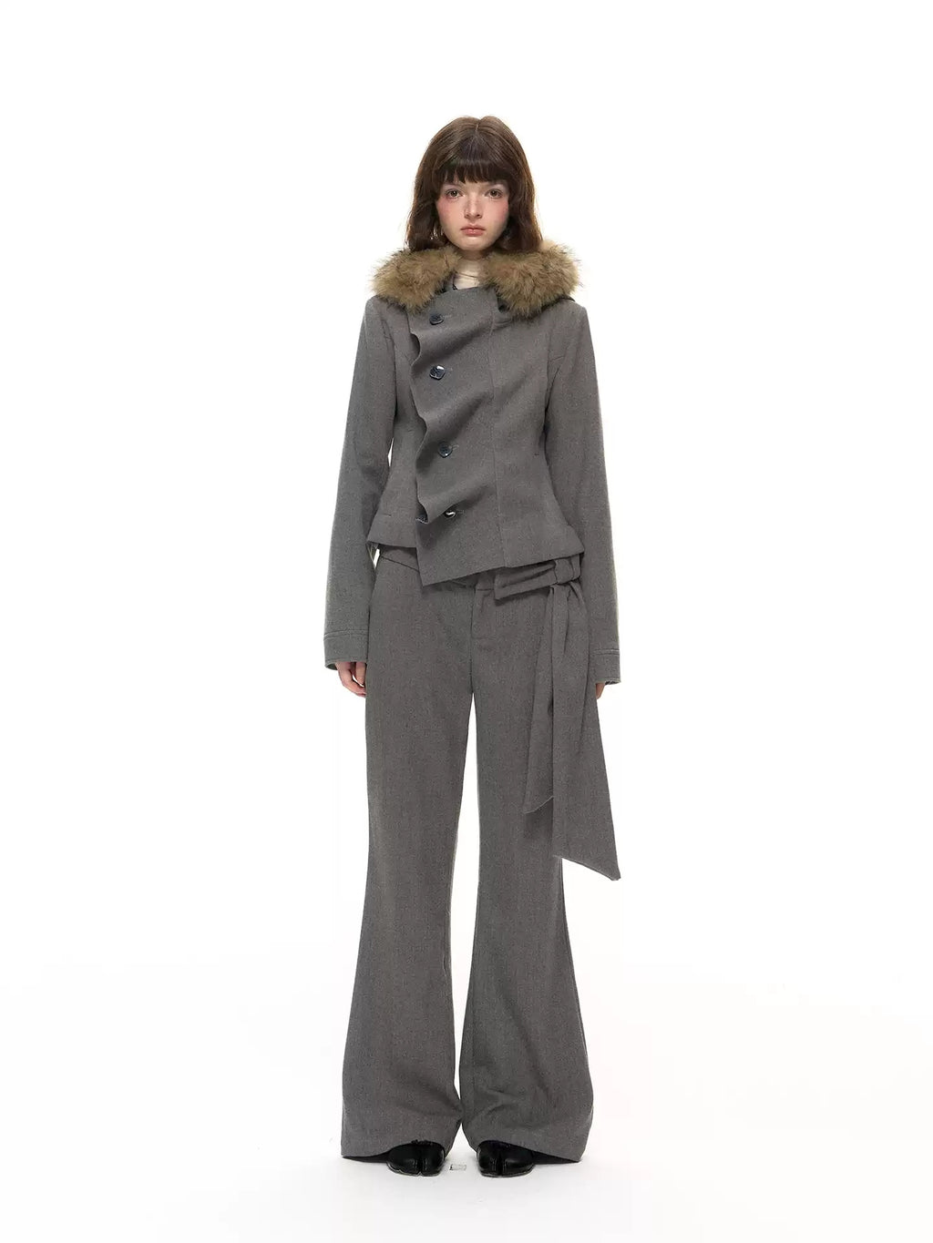 Flared Tailored Pants with Detachable Bow