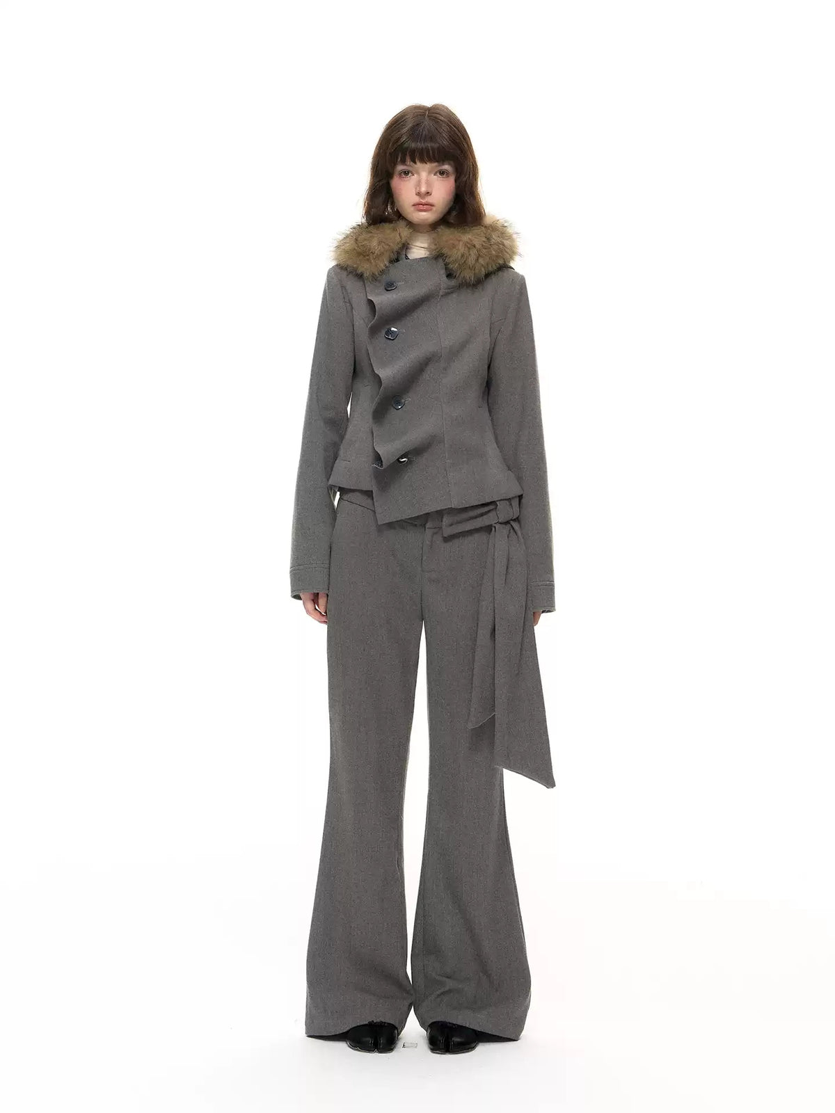 Flared Tailored Pants with Detachable Bow
