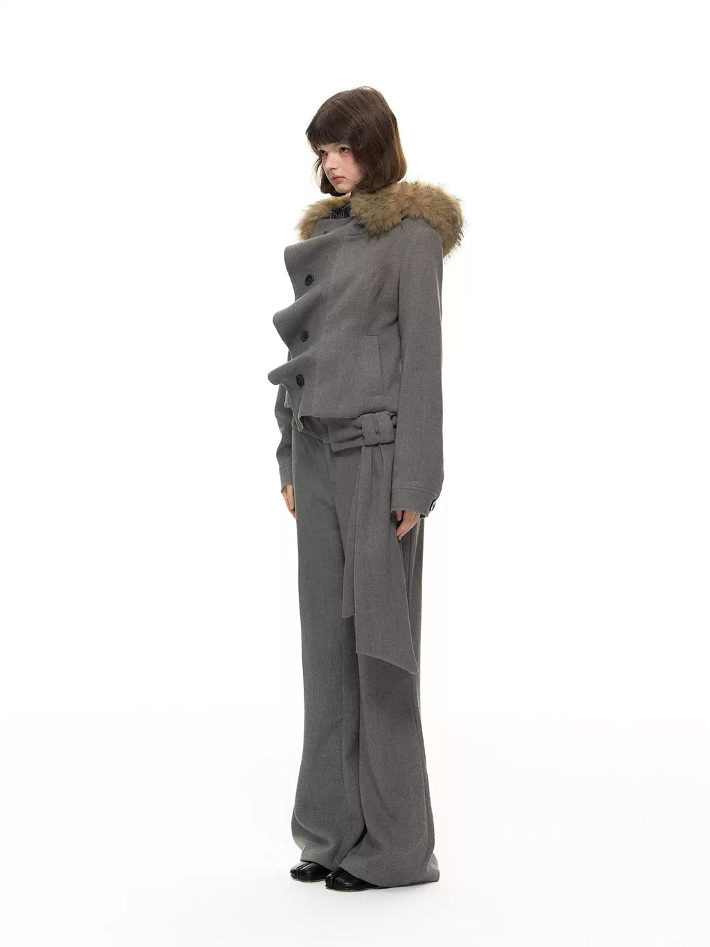 Flared Tailored Pants with Detachable Bow