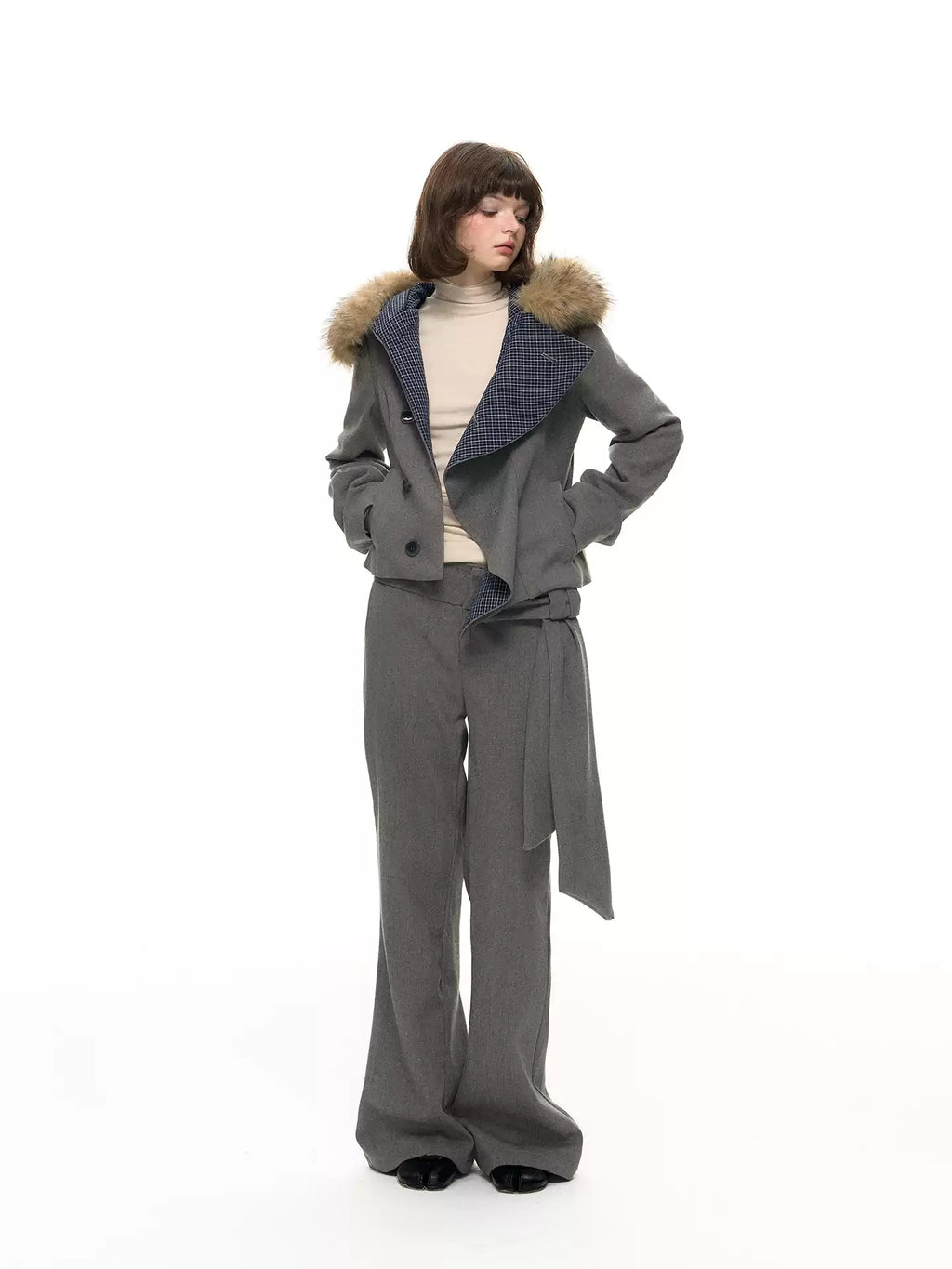 Flared Tailored Pants with Detachable Bow