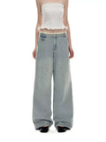 Contrast Waistband Low Rise Wide Leg Jeans