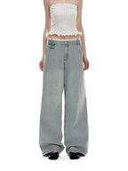 Contrast Waistband Low Rise Wide Leg Jeans