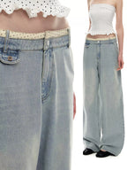 Contrast Waistband Low Rise Wide Leg Jeans