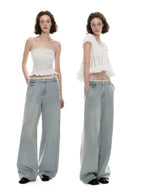 Contrast Waistband Low Rise Wide Leg Jeans