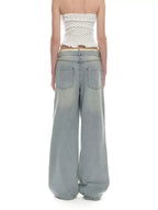 Contrast Waistband Low Rise Wide Leg Jeans