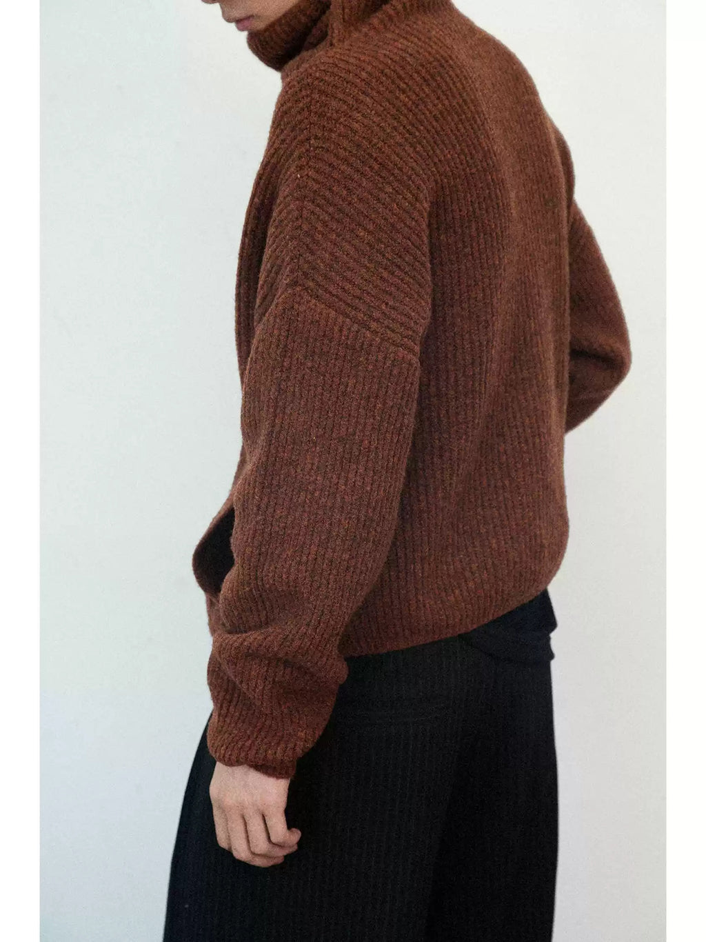 High Neck Button Front Wool Blend Cardigan