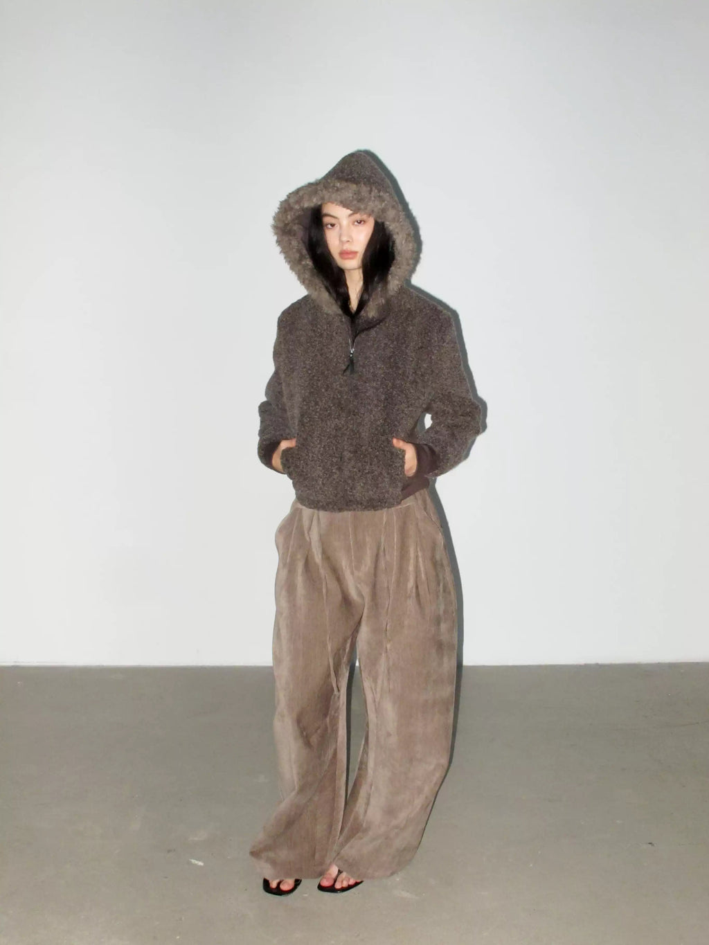 Faux Shearling Hooded Zip Jacket