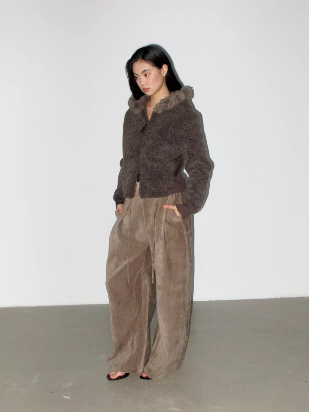 Faux Shearling Hooded Zip Jacket