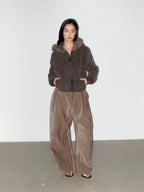 Faux Shearling Hooded Zip Jacket