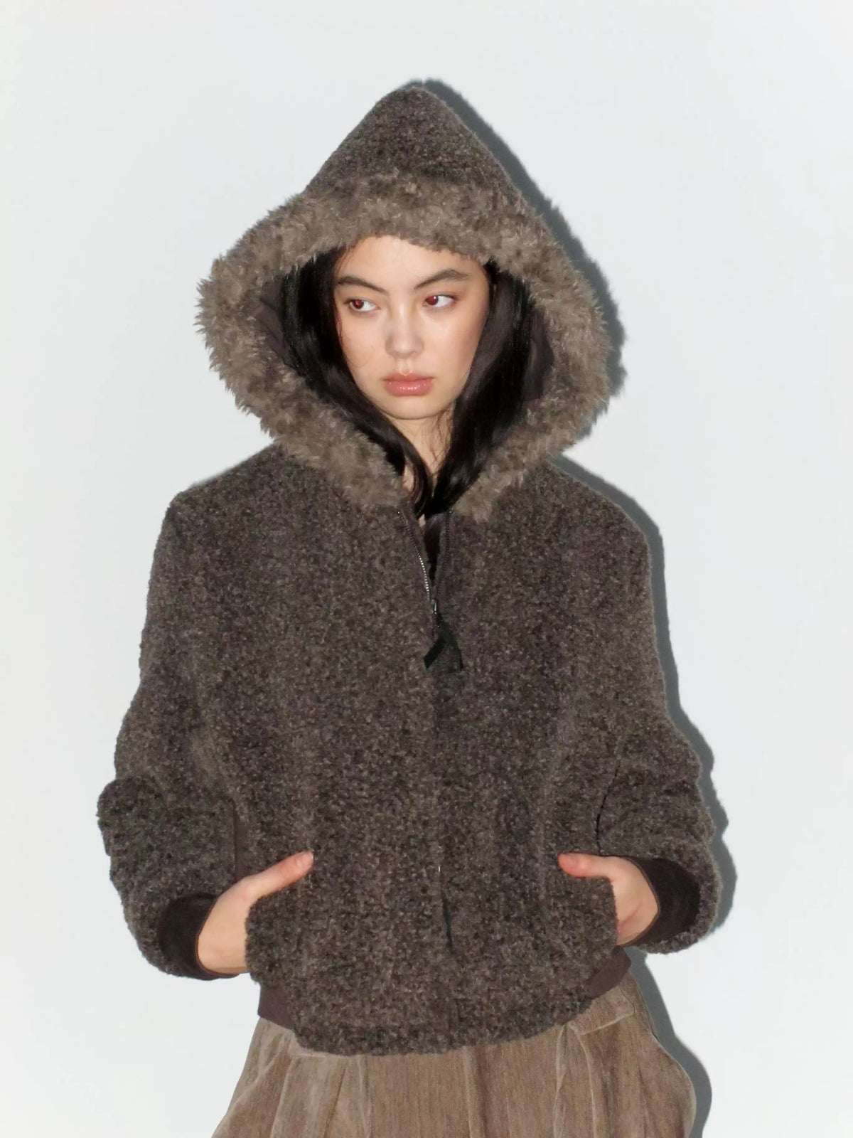 Faux Shearling Hooded Zip Jacket