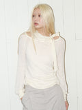 Silk Wool Blend Layered Look Tie Neck Knit Top