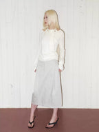 Silk Wool Blend Layered Look Tie Neck Knit Top
