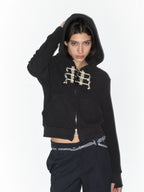 Rope Knot Cropped Zip Hoodie