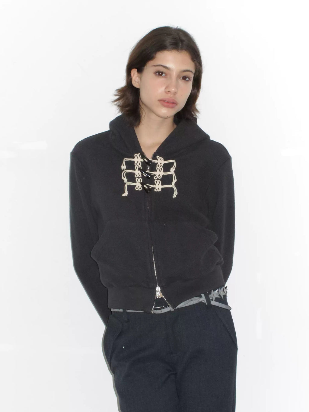 Rope Knot Cropped Zip Hoodie