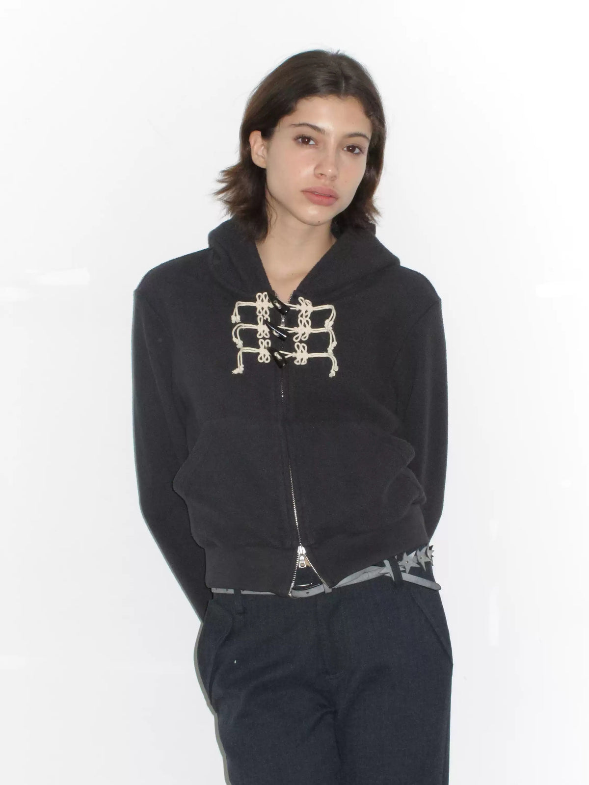 Rope Knot Cropped Zip Hoodie