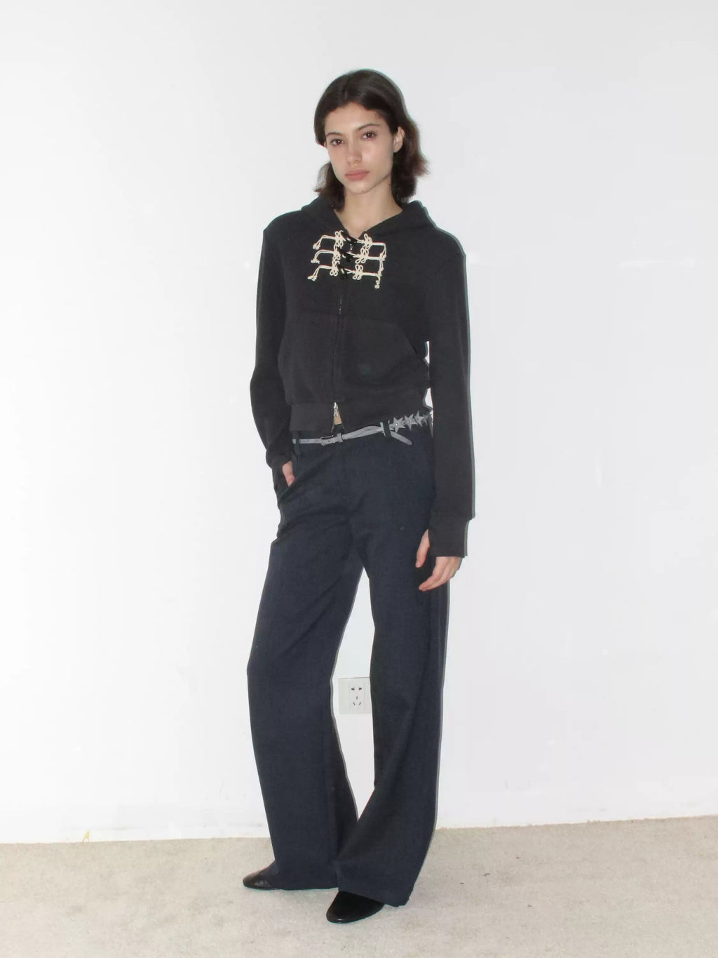 Rope Knot Cropped Zip Hoodie