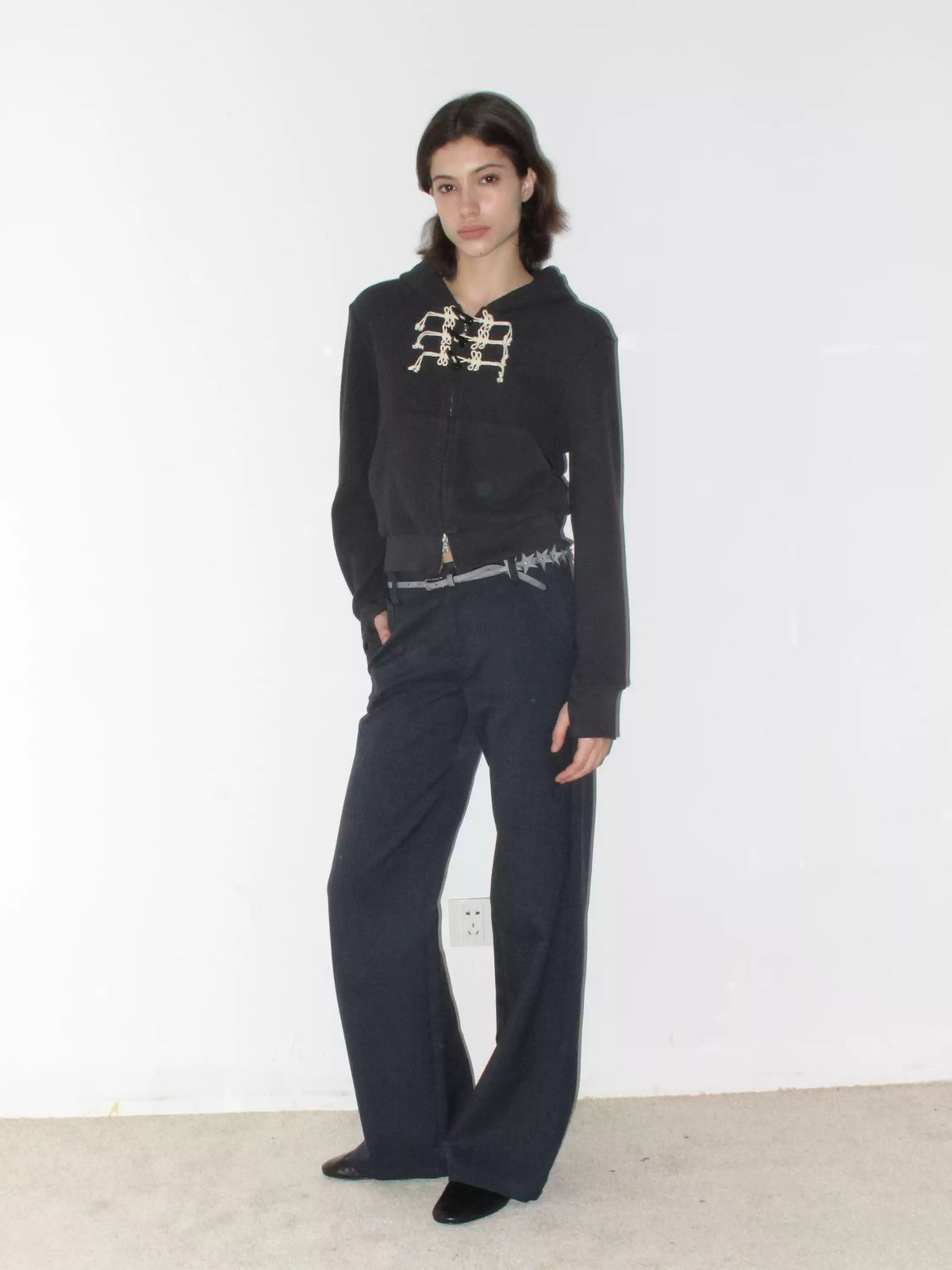 Rope Knot Cropped Zip Hoodie