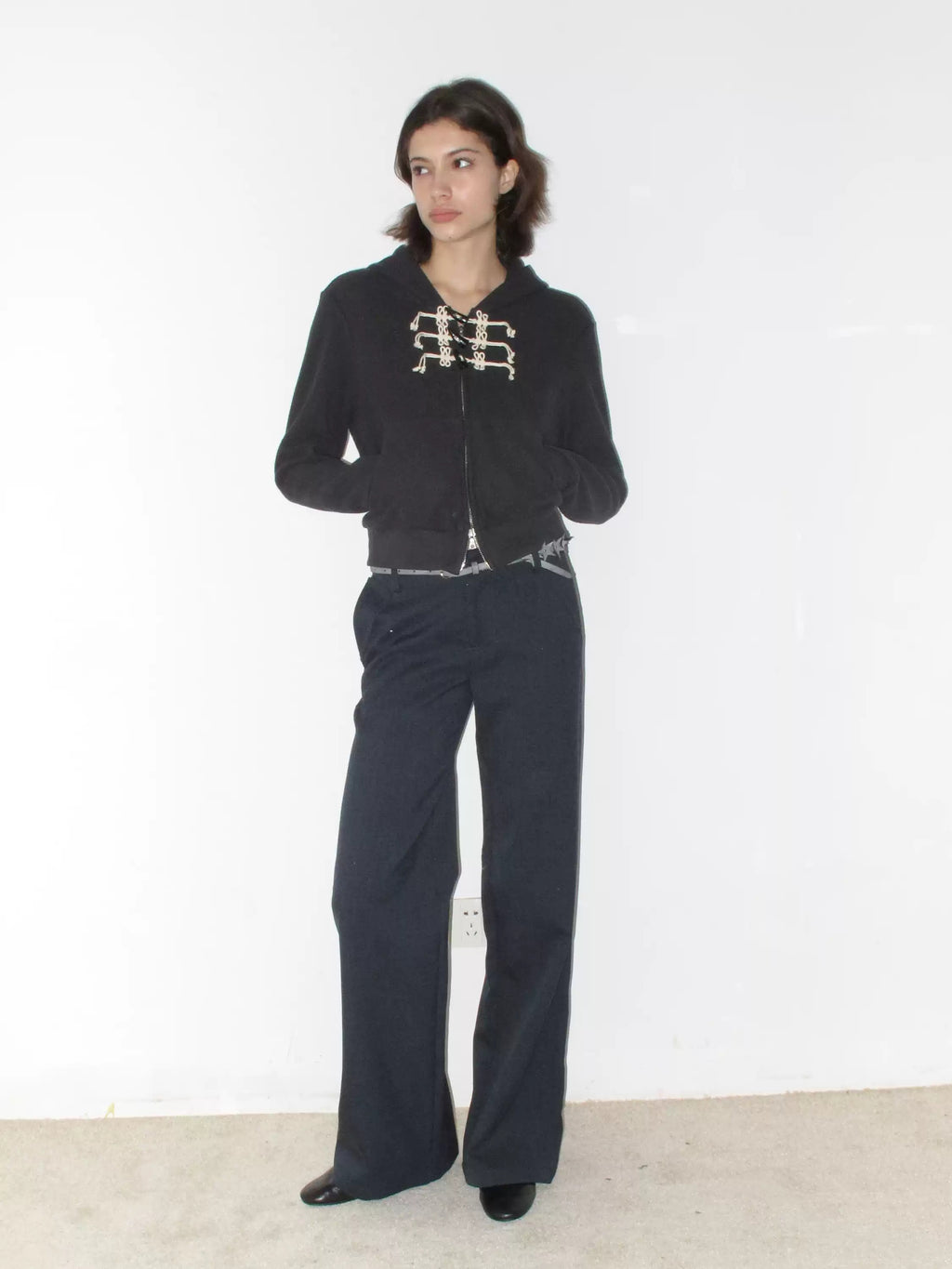 Rope Knot Cropped Zip Hoodie