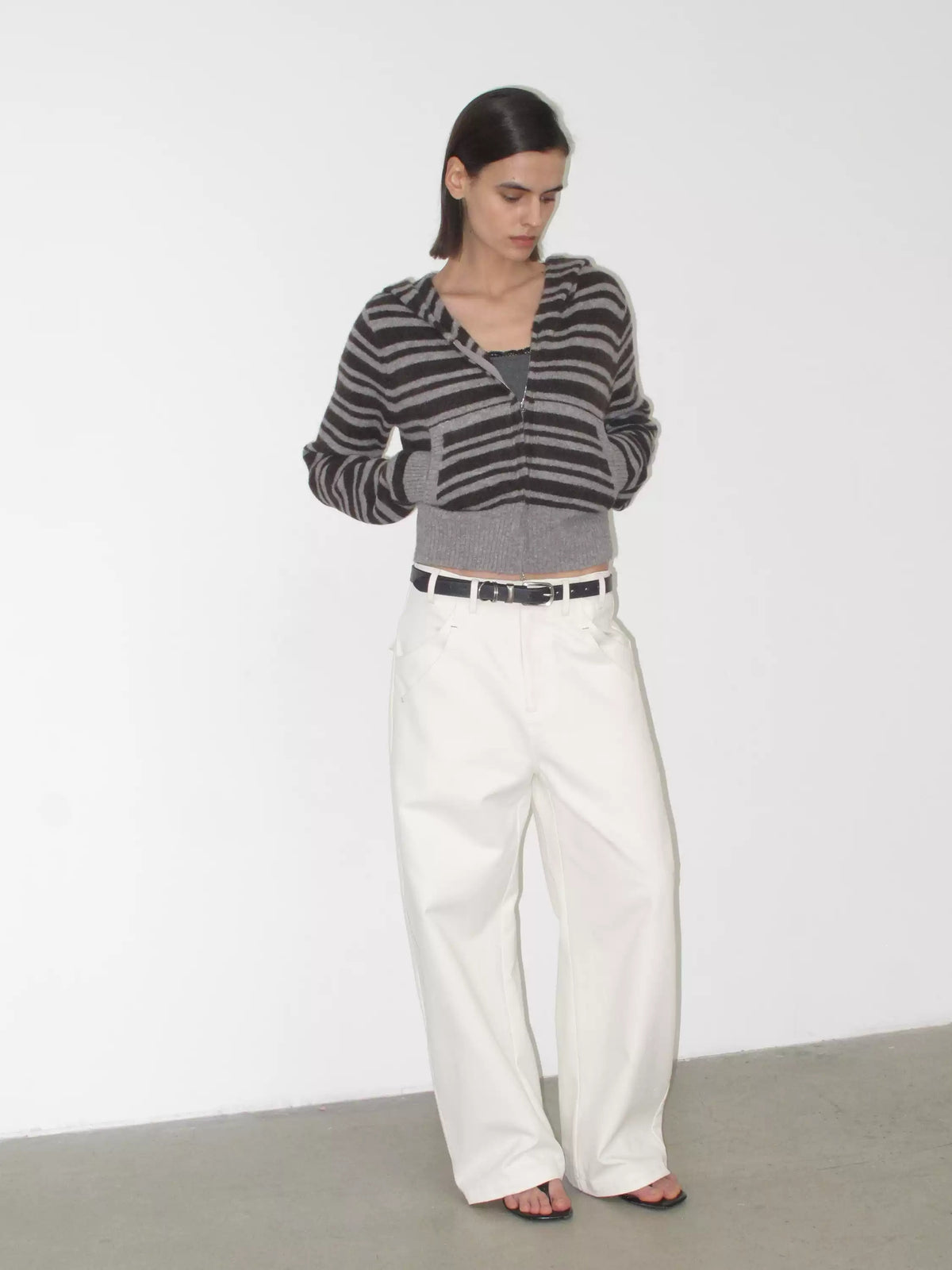 Striped Wool Blend Hooded Knit Top