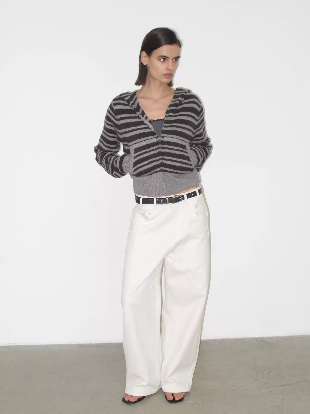 Striped Wool Blend Hooded Knit Top