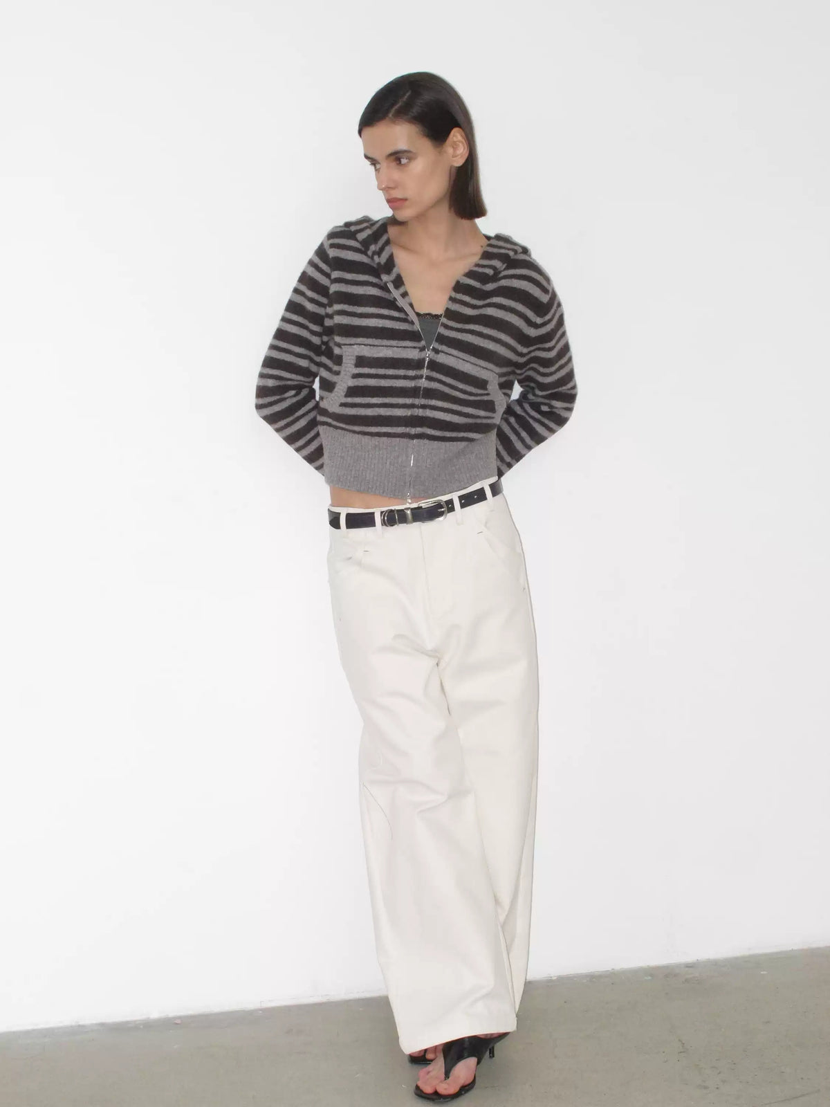 Striped Wool Blend Hooded Knit Top