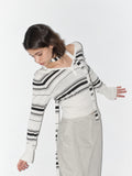Striped Lyocell Wool Blend Fitted Knit Top