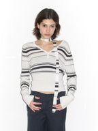 Striped Lyocell Wool Blend Fitted Knit Top