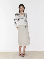 Striped Lyocell Wool Blend Fitted Knit Top